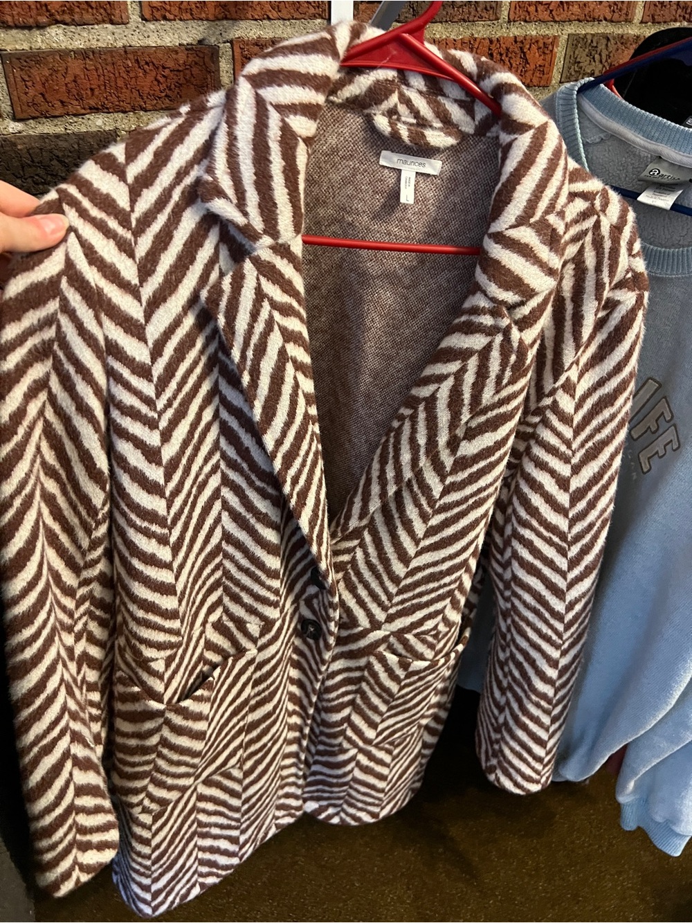 Maurices Brown and Cream Zigzag Knit Cardigan Blazer